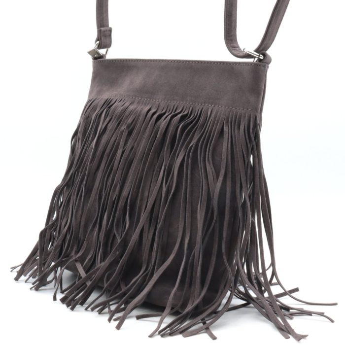 Sac à bandoulière Flora&Co simili-cuir façon daim franges 0925507 gris foncé