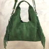 Sac porté épaule cuir véritable façon daim franges 0925509 vert