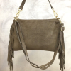 Sac porté épaule cuir véritable façon daim franges 0925510 taupe