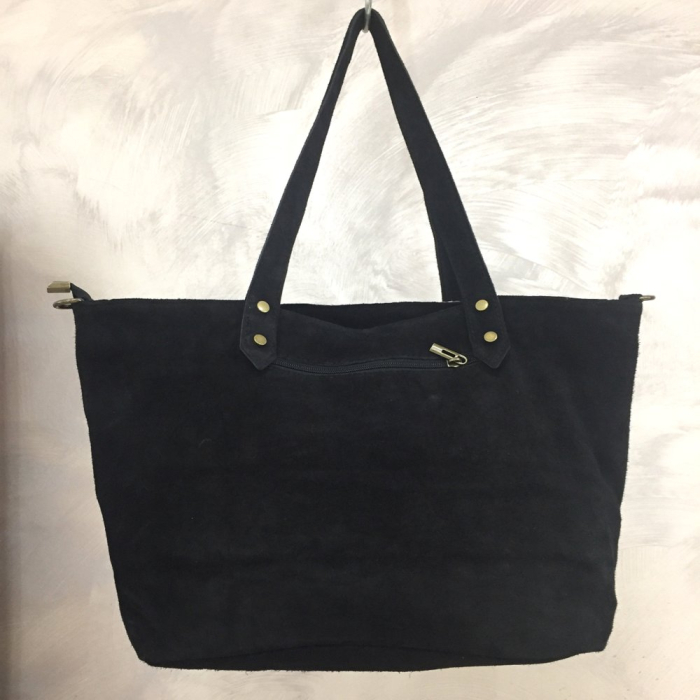 Cabas en cuir véritable façon daim avec façade léopard 0925511 noir