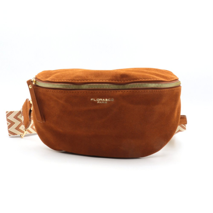 Sac banane Flora&Co simili-cuir façon daim bandoulière fantaisie 0925501 cognac