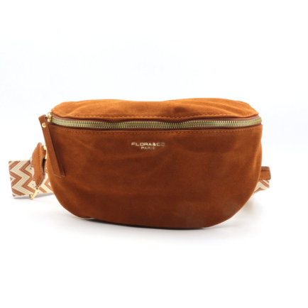 Sac banane Flora&Co simili-cuir façon daim bandoulière fantaisie 0925501 cognac