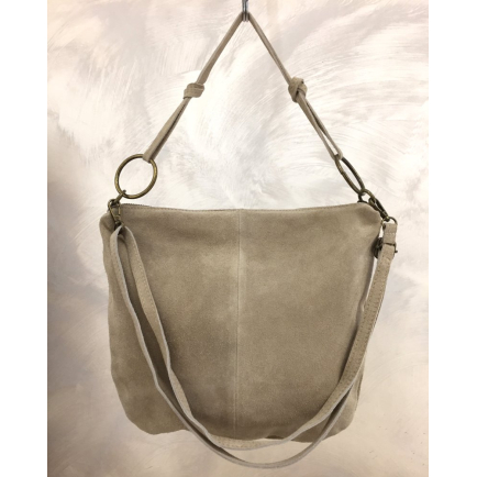 Sac porté épaule cuir véritable façon daim anse bandoulière 0925513 naturel/beige