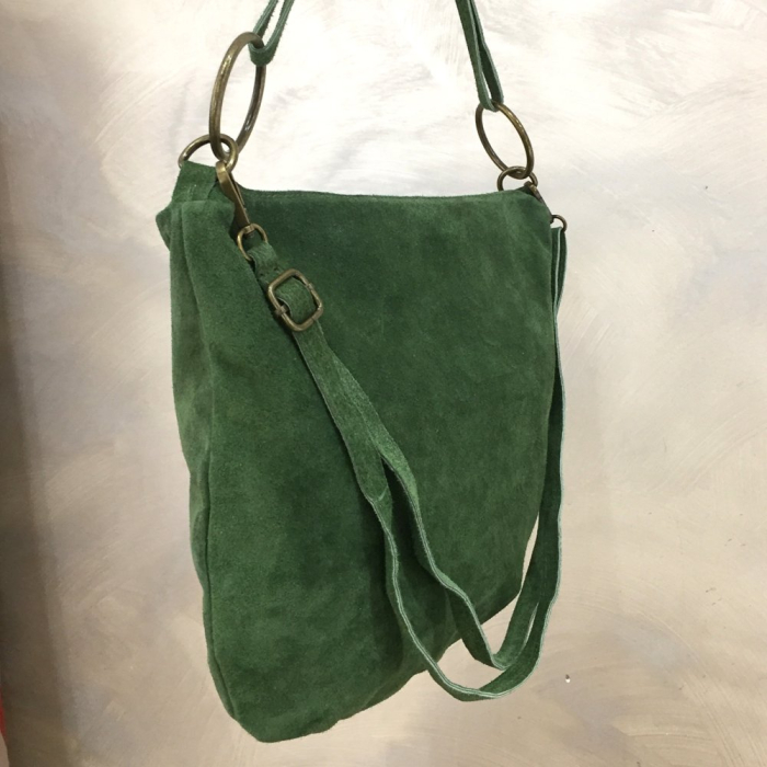 Sac porté épaule cuir véritable façon daim anse bandoulière 0925513 vert
