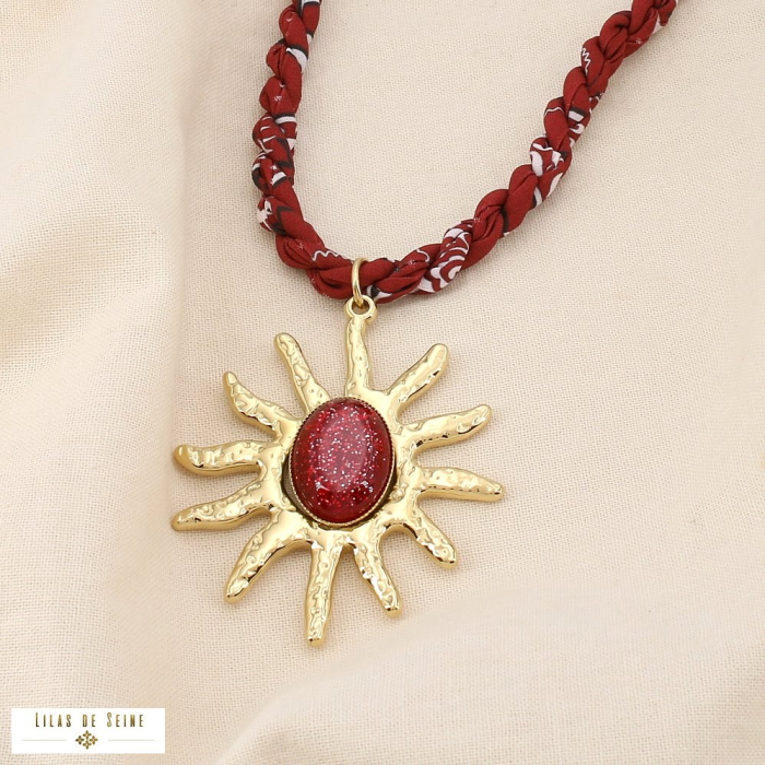 Collier acier résine polyester torsadé soleil 0125508 rouge bordeaux