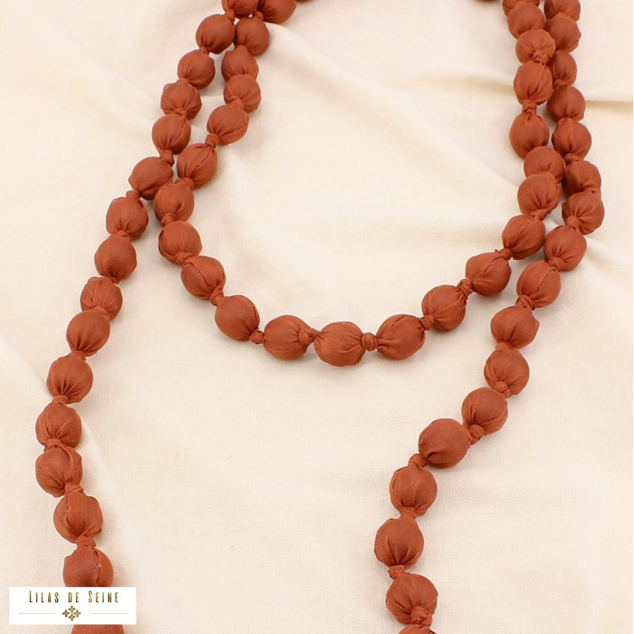 Collier extra-longue boule acrylique polyester 0125539 doré rose