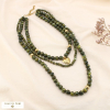 Collier 3 rangs cœur acier acrylique effet pierre 0125528 vert kaki
