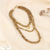 Collier 3 rangs cœur acier acrylique effet pierre 0125528 taupe