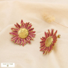 Boucles d'oreilles acier méga fleur émail marbré 0325196 rouge bordeaux