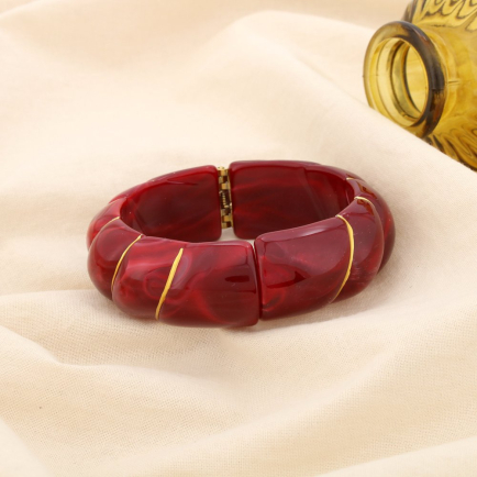Bracelet résine ouvrable jonc effet torsadé marbre 0225187 rouge bordeaux