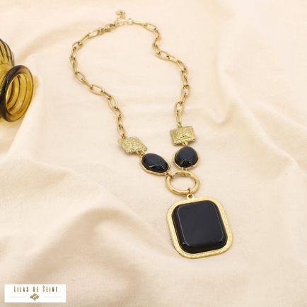 Collier acier inoxydable grosse maille résine marbré 0125527 noir