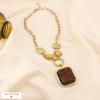 Collier acier inoxydable grosse maille résine marbré 0125527 marron