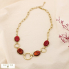 Collier acier inoxydable ovale résine marbré 0125526 rouge bordeaux