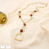 Collier sautoir acier maillon perle acrylique 0125510 marron