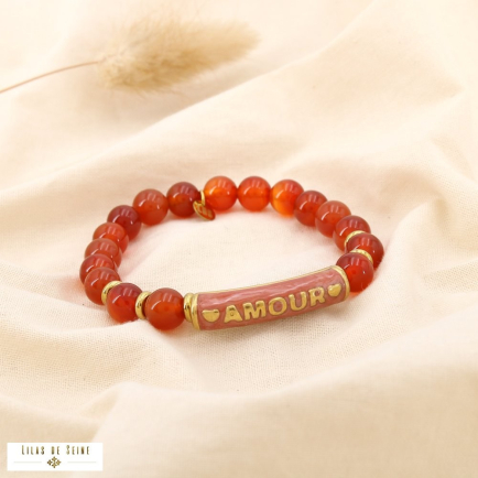 Bracelet élastique cœur AMOUR acier pierre émail 0225533 rouge