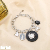 Bracelet acier charms symboles soleil cœur nounours 0225504 noir