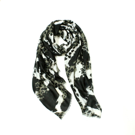 Foulard imprimé léopard viscose coton 0725510 noir