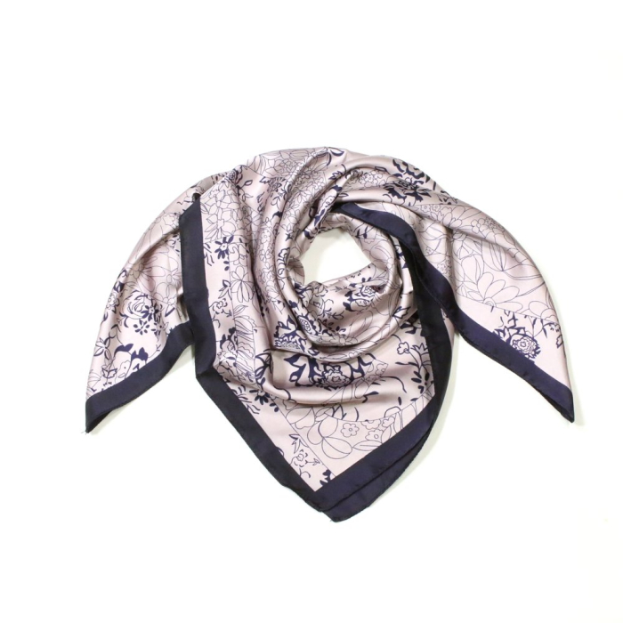 Carré satin imprimé floral polyester 0725519 mauve