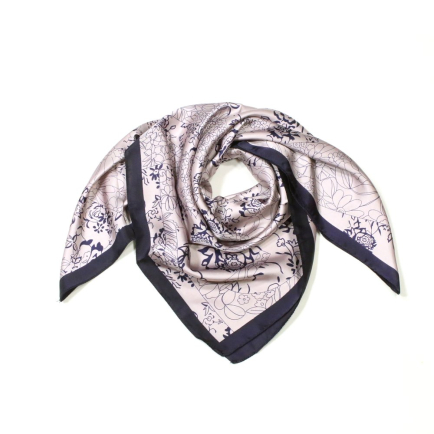 Carré satin imprimé floral polyester 0725519 mauve