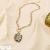Collier chaîne acier inox. pendentif zèbre résine 0125523 doré