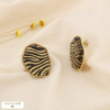 Boucles d’oreilles acier inox. cabochon zèbre résine 0325503 doré