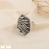 Bague double-anneaux acier cabochon zèbre résine 0425501 argenté