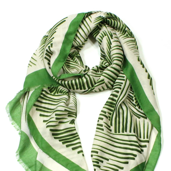 Foulard imprimé graphique rayure viscose coton 0725511 vert