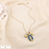 Collier acier breloques croix cœur ex-voto Vierge 0125516 bleu foncé