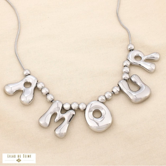 Collier acier inoxydable lettres AMOUR 0125541 argenté