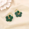 Boucles d’oreilles acier inox fleur résine pailletée 0325567 vert foncé