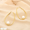 Boucles d’oreilles acier méga créole perle acrylique 0325528 blanc