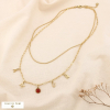 Collier double-rangs AMOUR acier pastille verre 0125517 rouge bordeaux