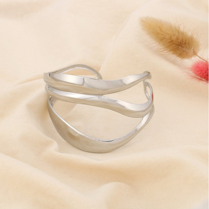 Bracelet manchette ondulé ajouré acier inoxydable 0225532 argenté