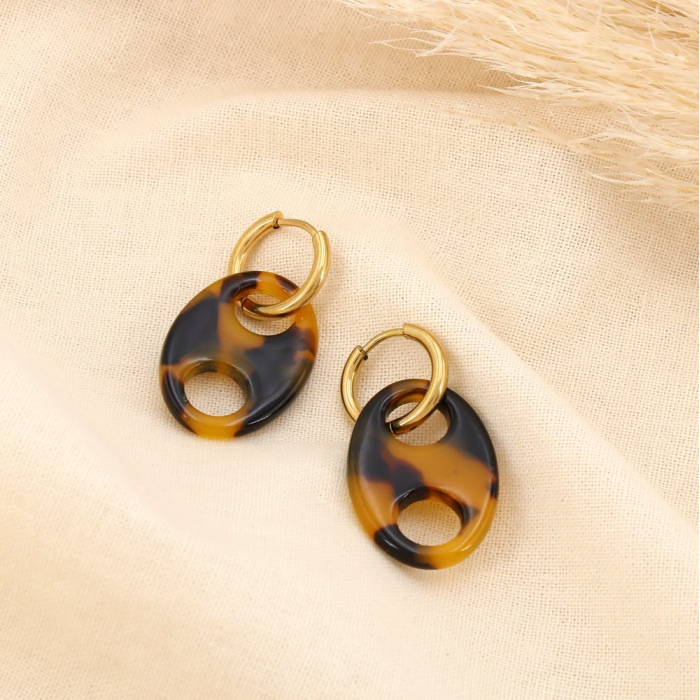 Boucles d'oreilles acier inox résine grain de café 0325568 marron