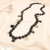 Collier marbré acier acrylique cristal charm fleur 0125536 noir