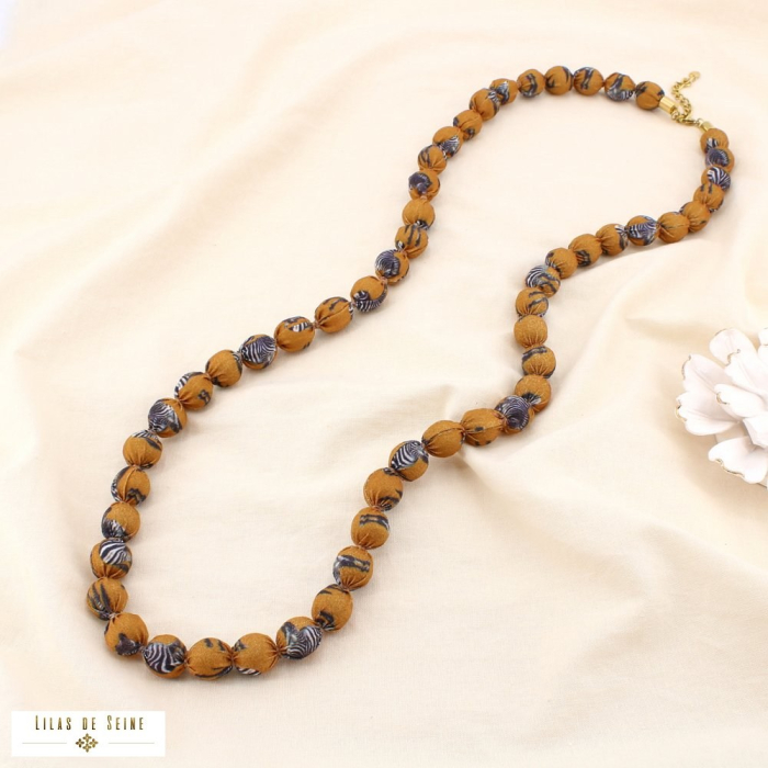 Collier sautoir acier inox polyester imprimé zèbre 0125544 cognac