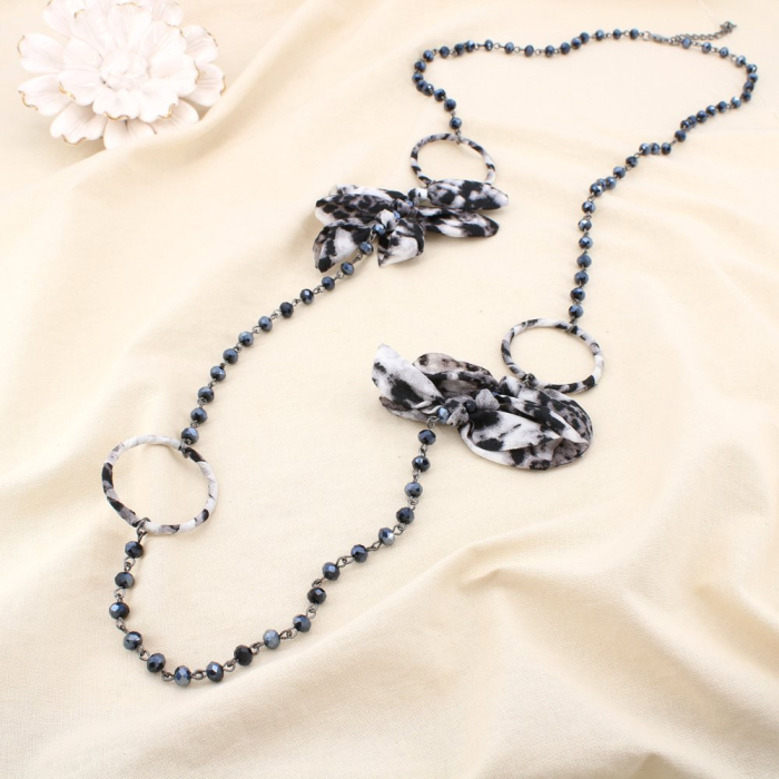 Collier sautoir léopard métal cristal polyester 0125573 noir