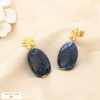 Boucles d’oreilles acier inox résine marbré fleur 0325541 bleu foncé