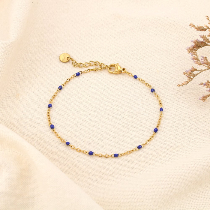 Bracelet chapelet billes émaillées minimaliste acier inox 0224120 bleu