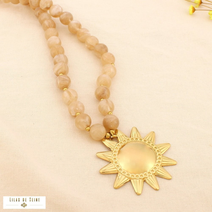 Collier sautoir acier acrylique marbré soleil 0125532 naturel/beige
