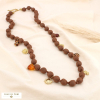 Collier sautoir acier inoxydable polyester breloque 0125542 marron