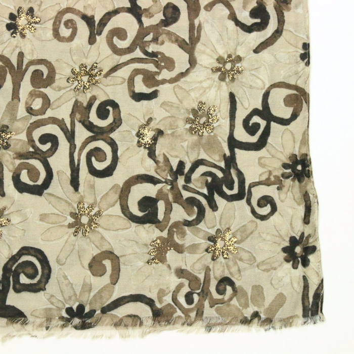 Foulard imprimé fleur paillette viscose coton 0725501 marron