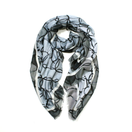 Foulard imprimé cercles entrelacés viscose coton 0725505 gris foncé