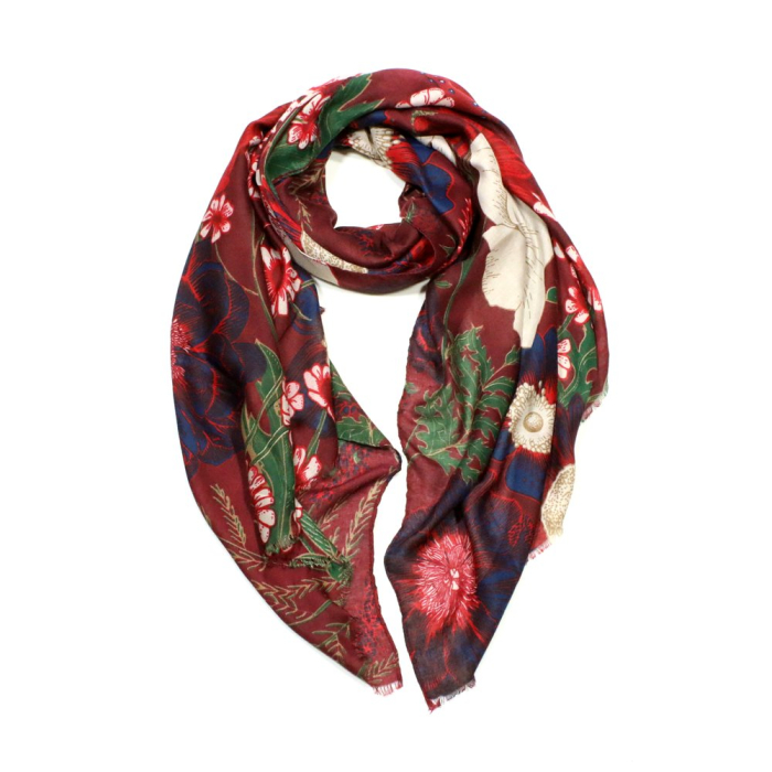 Foulard imprimé floral viscose coton 0725509 rouge bordeaux