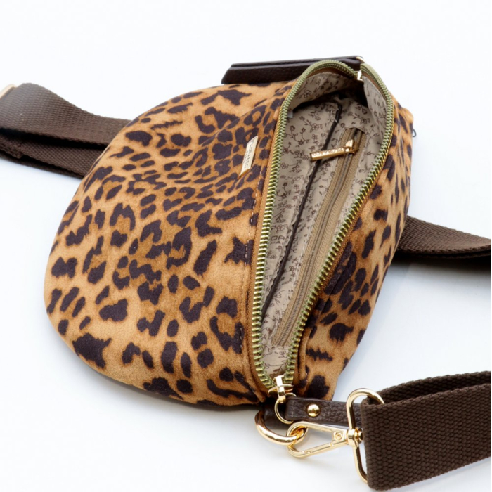 Sac banane Flora&Co motif léopard polyester velours 0925517 taupe