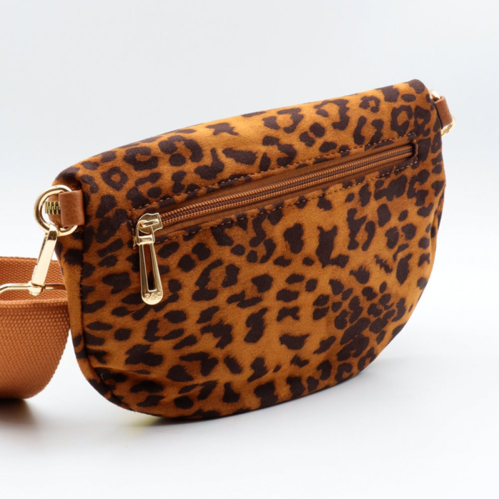 Sac banane Flora&Co motif léopard polyester velours 0925517 cognac