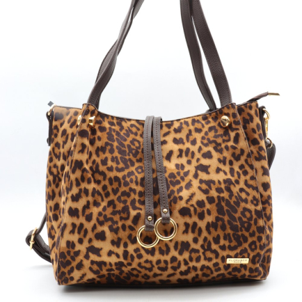 Sac porté épaule motif léopard polyester velours 0925519 taupe