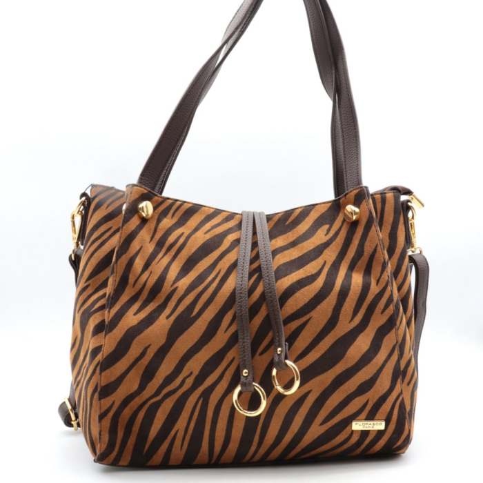 Sac porté épaule motif zèbre polyester velours 0925520 bronze