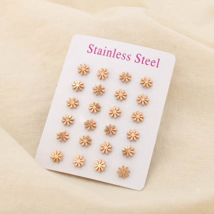 12 paires de puce d'oreilles fleur acier inoxydable 6mm 0319522 doré rose
