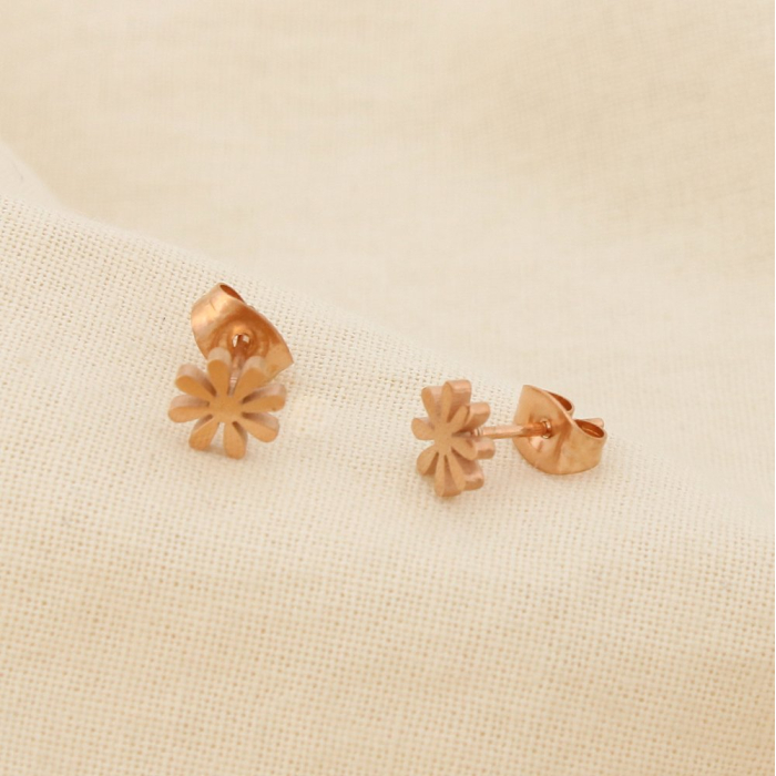 12 paires de puce d'oreilles fleur acier inoxydable 6mm 0319522 doré rose